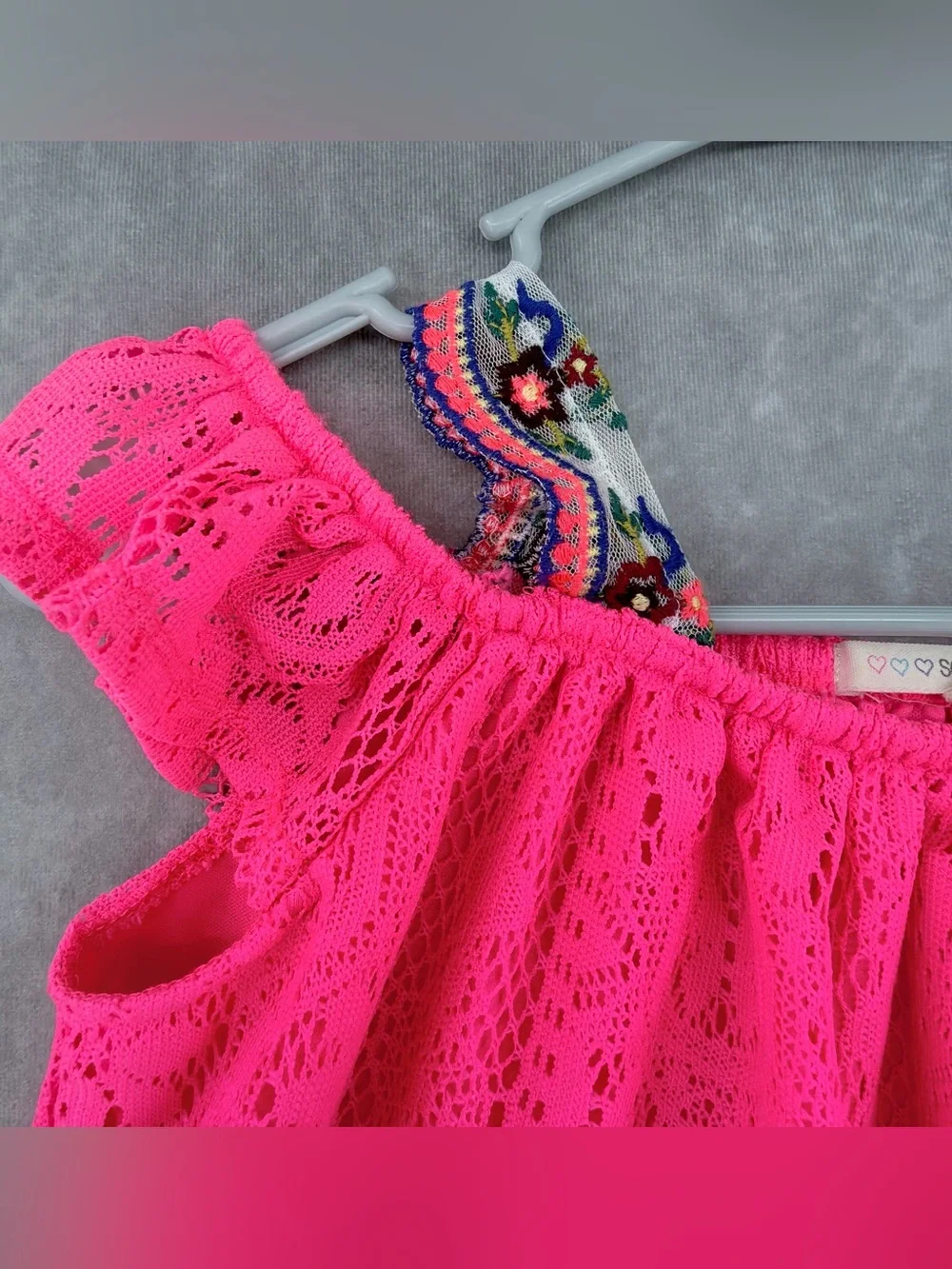 Girls 6X Hot Pink Lace Tank Top with white Shorts Set